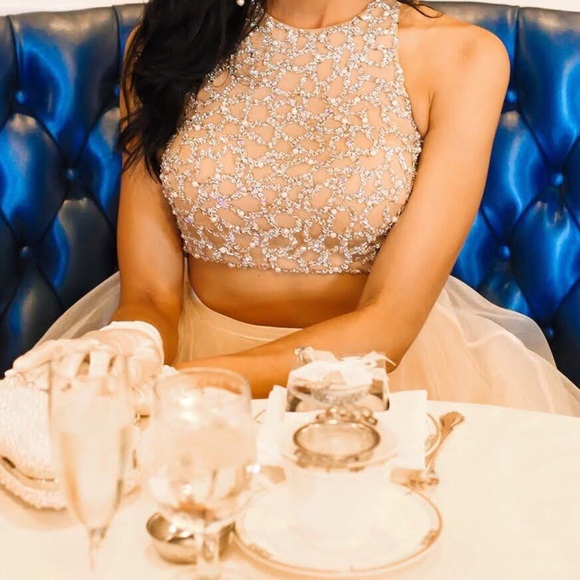 Long Formal Ivory Two Piece Dress - Picture 3 of 3